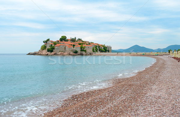 Luxury Sand Beach near Island and Resort Sveti Stefan, Montenegro. Balkans, Adriatic sea, Europe. Stock photo © maxpro