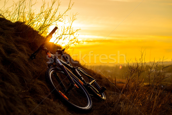 Mountainbike Weg Sonnenuntergang Extremsport Raum Text Stock foto © maxpro