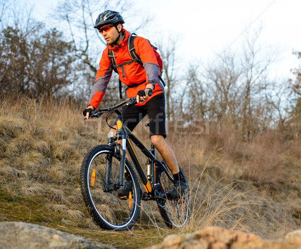 Foto stock: Ciclista · equitación · bicicleta · de · montana · camino · espacio