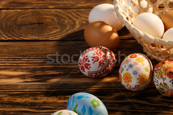 Paaseieren houten tafel direct zon licht Stockfoto © maxsol7