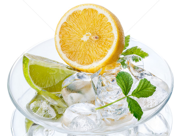 Stock foto: Zutaten · Eistee · Kalk · transparent · Untertasse · Glas