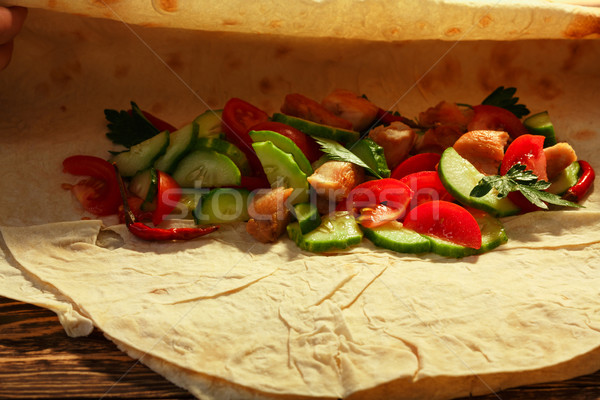 Stockfoto: Traditioneel · kip · groenten · tabel · diner · lunch