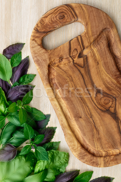 Stock photo: Heirloom basil on wooden table