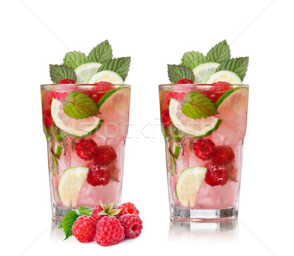 Stockfoto: Framboos · mojito · cocktail · glas · ijs