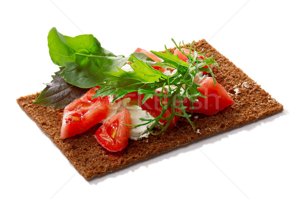 Bread crisp with tomato, soft cheese and greens Stock photo © maxsol7