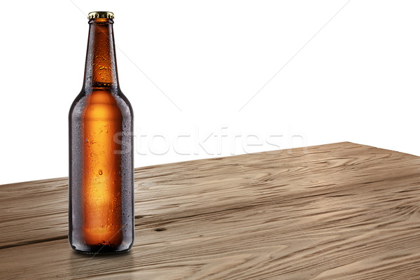 Bierfles houten tafel bruin fles bier Stockfoto © maxsol7