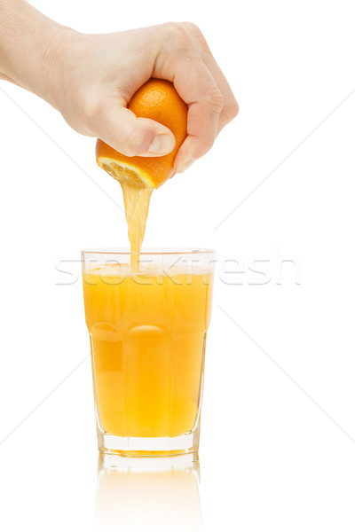 Hand sap uit oranje drinken Stockfoto © maxsol7