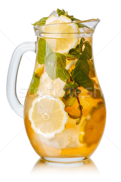 Stock fotó: Ice · tea · édes · citrom · menta · üveg · fehér