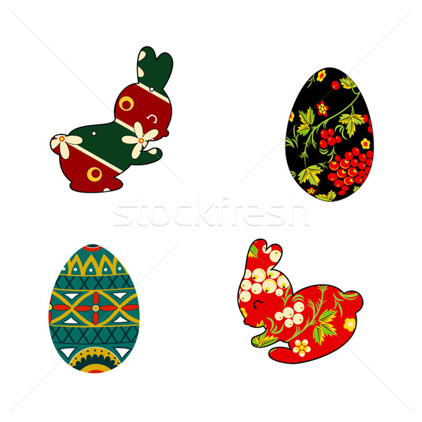 Foto stock: Conejo · huevos · de · Pascua · folklore · establecer · siluetas · estilo