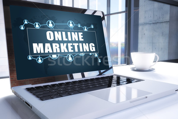 Online marketing szöveg modern laptop képernyő iroda Stock fotó © Mazirama