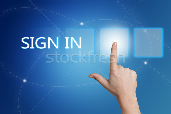 Imzalamak el düğme arayüz mavi Stok fotoğraf © Mazirama
