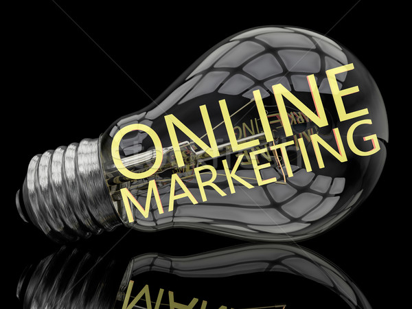 Online marketing villanykörte fekete szöveg 3d render illusztráció Stock fotó © Mazirama