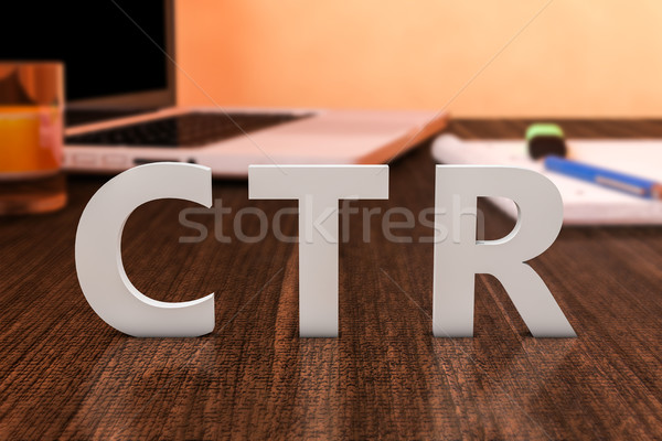 Klicken Rate Briefe Holz Schreibtisch Laptop-Computer Stock foto © Mazirama