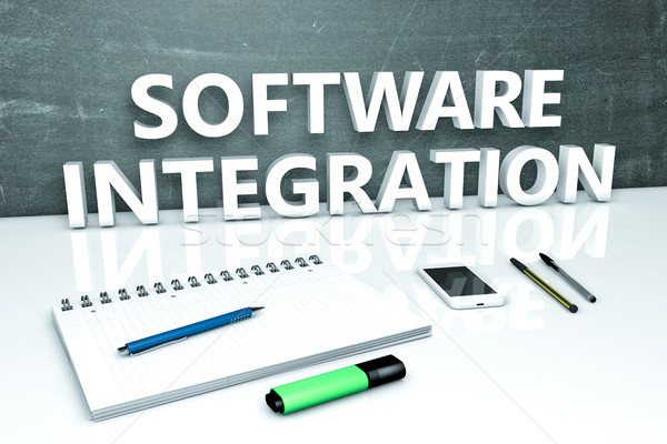 Software integratie tekst schoolbord notebook pennen Stockfoto © Mazirama