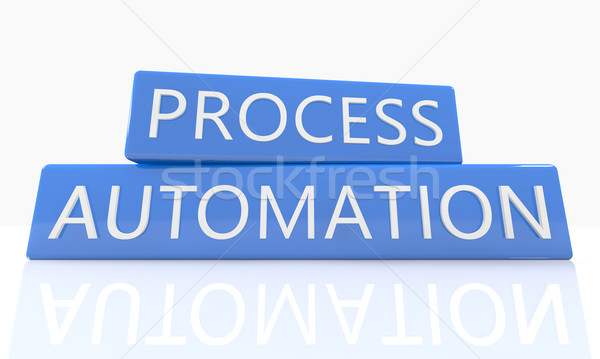 Proces automatizare 3d face albastru cutie text Imagine de stoc © Mazirama