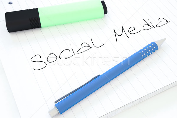 Stockfoto: Social · media · tekst · notebook · bureau · 3d · render