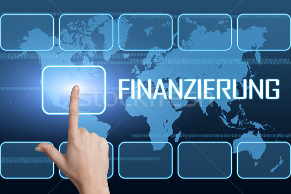 Foto stock: Palavra · financiamento · interface · mapa · do · mundo · azul · financiar