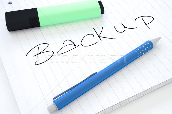 Backup handschriftlich Text Notebook Schreibtisch 3d render Stock foto © Mazirama