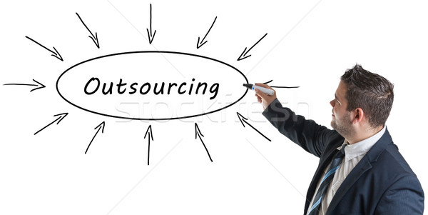 Outsourcing jonge zakenman tekening informatie Stockfoto © Mazirama