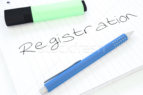 Regisztráció kézzel írott szöveg notebook asztal 3d render Stock fotó © Mazirama
