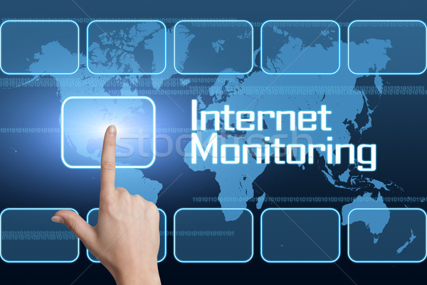 ストックフォト: インターネット · モニタリング · インターフェース · 世界地図 · 青 · セキュリティ