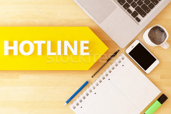 Hotline lineair tekst pijl notebook smartphone Stockfoto © Mazirama