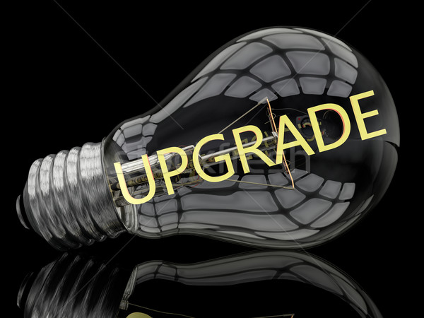 Upgrade Glühbirne schwarz Text 3d render Illustration Stock foto © Mazirama