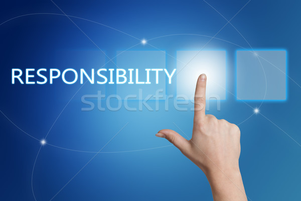 Responsabilitate mână buton interfata albastru Imagine de stoc © Mazirama