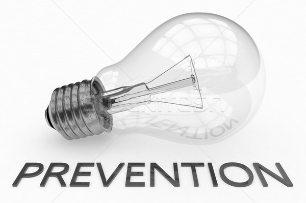 Prevenzione lampadina bianco testo rendering 3d illustrazione Foto d'archivio © Mazirama