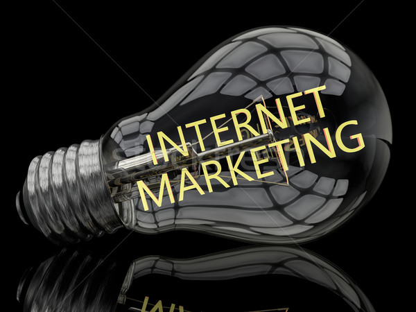 Internet marketing gloeilamp zwarte tekst 3d render illustratie Stockfoto © Mazirama