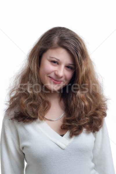 Portre genç esmer kız kahverengi gözleri mutlu Stok fotoğraf © Mazirama