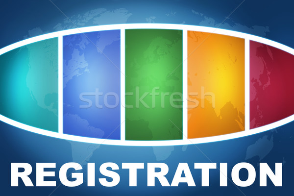 Registratie tekst illustratie Blauw kleurrijk wereldkaart Stockfoto © Mazirama