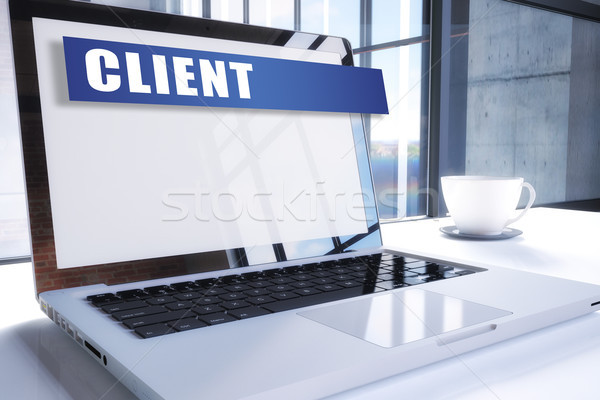 Stockfoto: Cliënt · tekst · moderne · laptop · scherm · kantoor