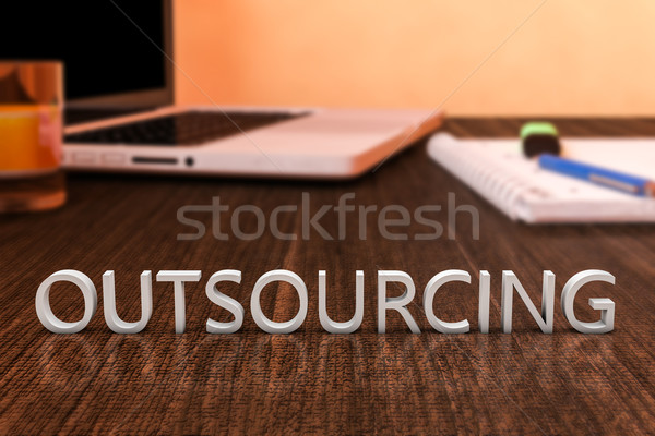 Outsourcing brieven houten bureau laptop computer notebook Stockfoto © Mazirama