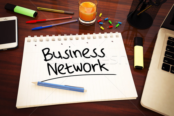 Business network tekst notebooka biurko 3d Zdjęcia stock © Mazirama