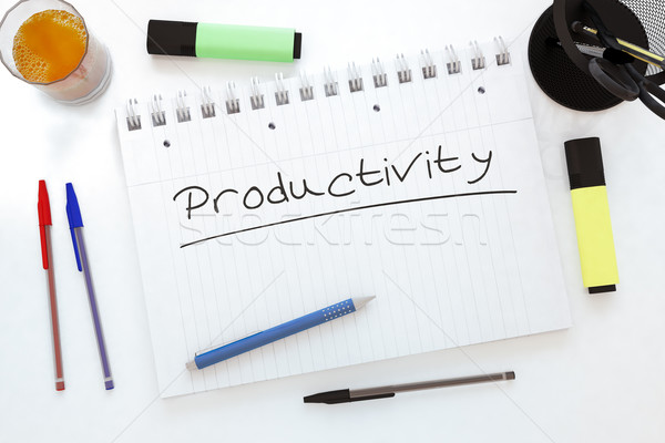 Produktivitás kézzel írott szöveg notebook asztal 3d render Stock fotó © Mazirama