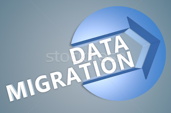 Stock foto: Daten · Migration · 3D-Text · Illustration · arrow