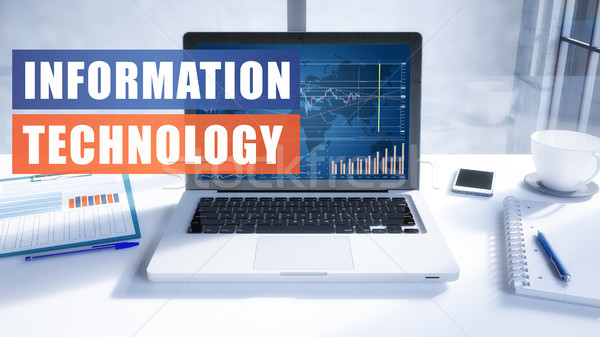 ストックフォト: 情報技術 · 文字 · 現代 · ノートパソコン · 画面 · オフィス