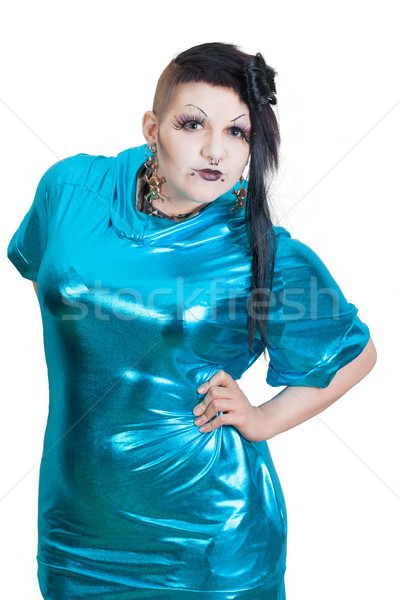 Blau Kleid Frau Gesicht tragen Stock foto © Mazirama