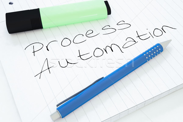 Procede automatisering tekst notebook bureau Stockfoto © Mazirama