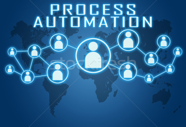 Prozess Automatisierung blau Weltkarte sozialen Symbole Stock foto © Mazirama