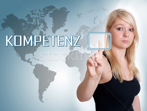 Słowo kompetencja młoda kobieta naciśnij przycisk interfejs Zdjęcia stock © Mazirama