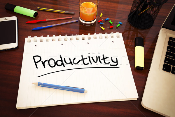 Foto stock: Productividad · texto · cuaderno · escritorio · 3d
