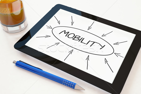 Mobilität Text mobile Tablet-Computer Schreibtisch 3d render Stock foto © Mazirama
