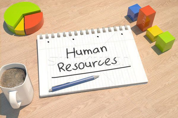 Emberi erőforrások szöveg notebook kávésbögre oszlopdiagram Stock fotó © Mazirama