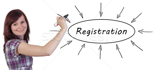 Regisztráció fiatal üzletasszony rajz információ tábla Stock fotó © Mazirama