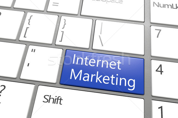 İnternet pazarlama anahtar pazarlama mavi beyaz klavye Stok fotoğraf © Mazirama