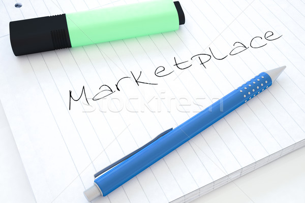 Piactér kézzel írott szöveg notebook asztal 3d render Stock fotó © Mazirama
