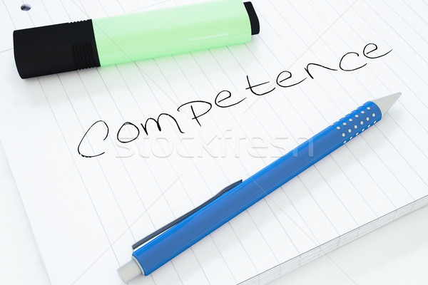 Kompetencia kézzel írott szöveg notebook asztal 3d render Stock fotó © Mazirama