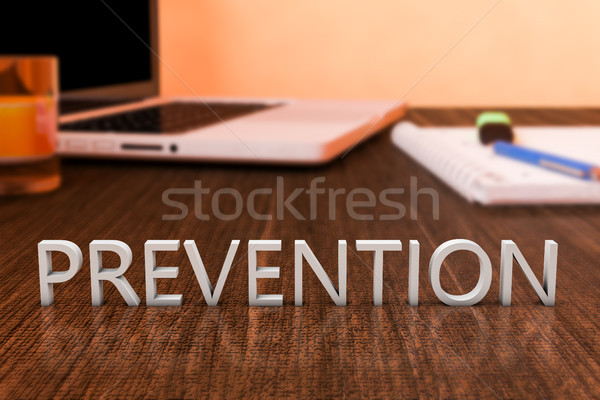 Prevenzione lettere legno desk computer portatile notebook Foto d'archivio © Mazirama